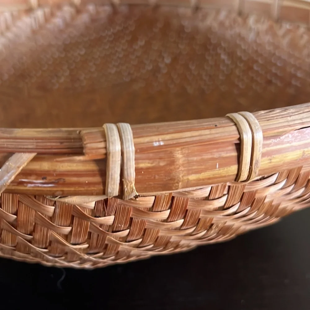 Vintage Rare Bamboo Round Woven Basket 16”